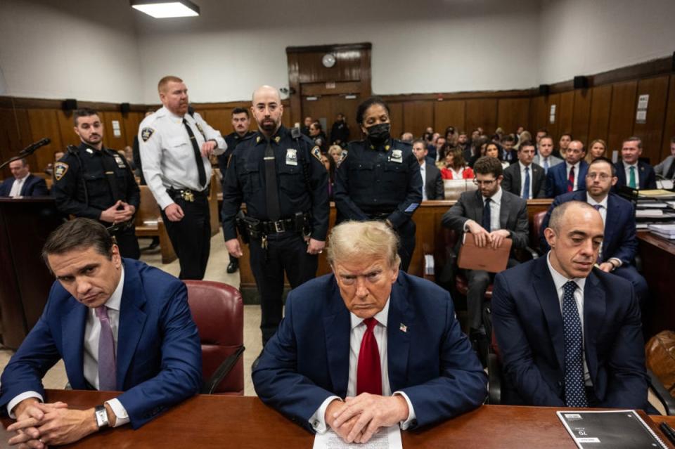 Donald Trump appears in court for his criminal fraud trial on 16 May 2024 (Getty Images)