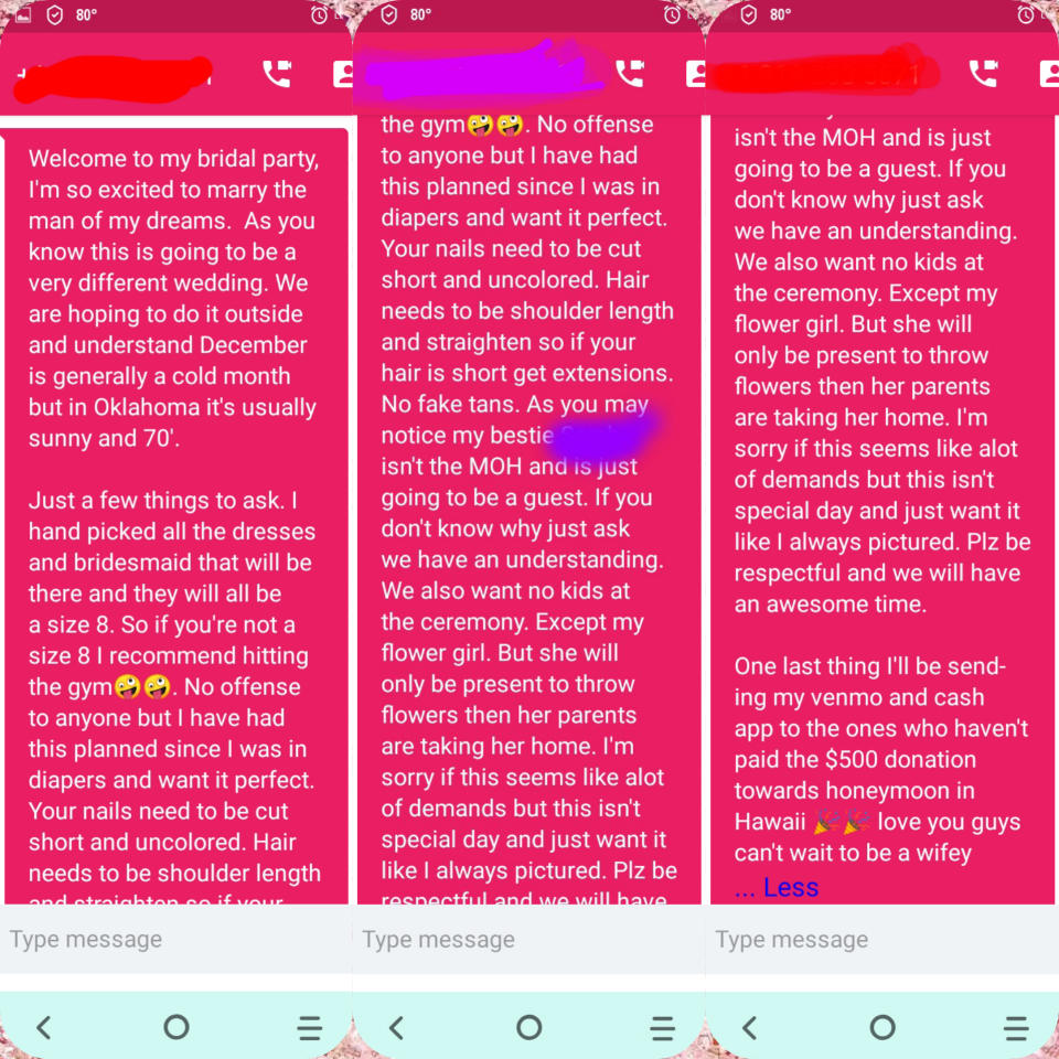 bride outrageous demands text message from reddit