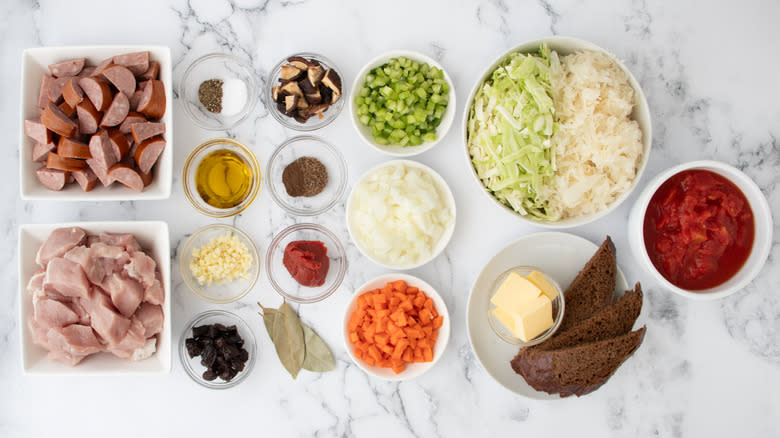 Polish stew ingredients 