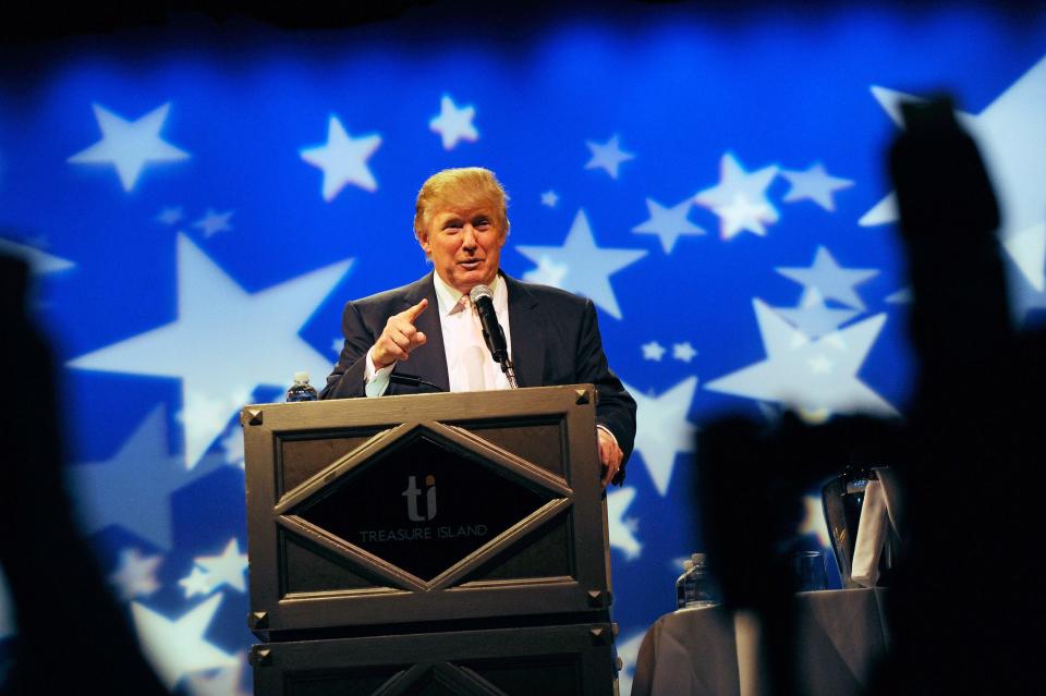Donald Trump speaks during a 2011 event where he tested the waters for a potential 2012 presidential run