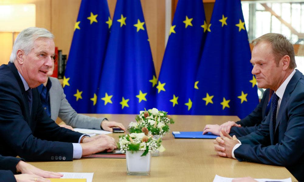 The EU’s chief Brexit negotiator, Michel Barnier, with the European council president, Donald Tusk, in Brussels