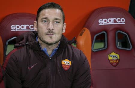 Football Soccer - AS Roma v Inter Milan - Serie A - Olympic Stadium, Rome, Italy - 19/03/16. AS Roma's Francesco Totti sits on the bench before the match. REUTERS/Max Rossi