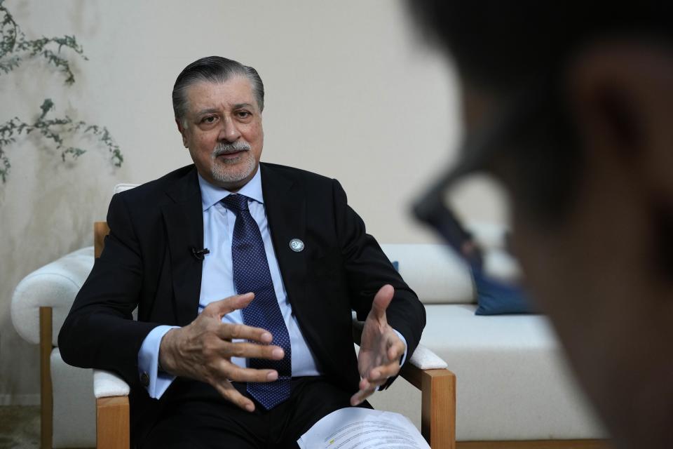 COP28 CEO Adnan Amin speaks during an interview with The Associated Press at the COP28 U.N. Climate Summit, Tuesday, Dec. 5, 2023, in Dubai, United Arab Emirates. (AP Photo/Rafiq Maqbool)