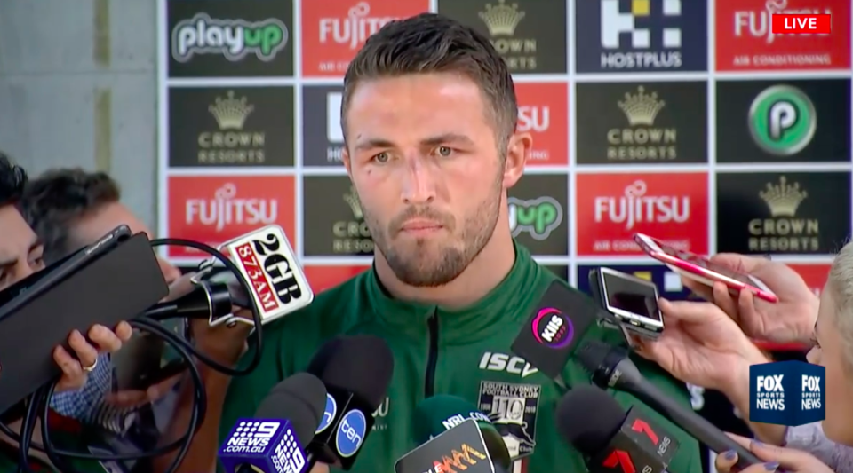 Sam Burgess released a statement after becoming embroiled in the recent Rabbitohs sexting scandal.Source: Fox News