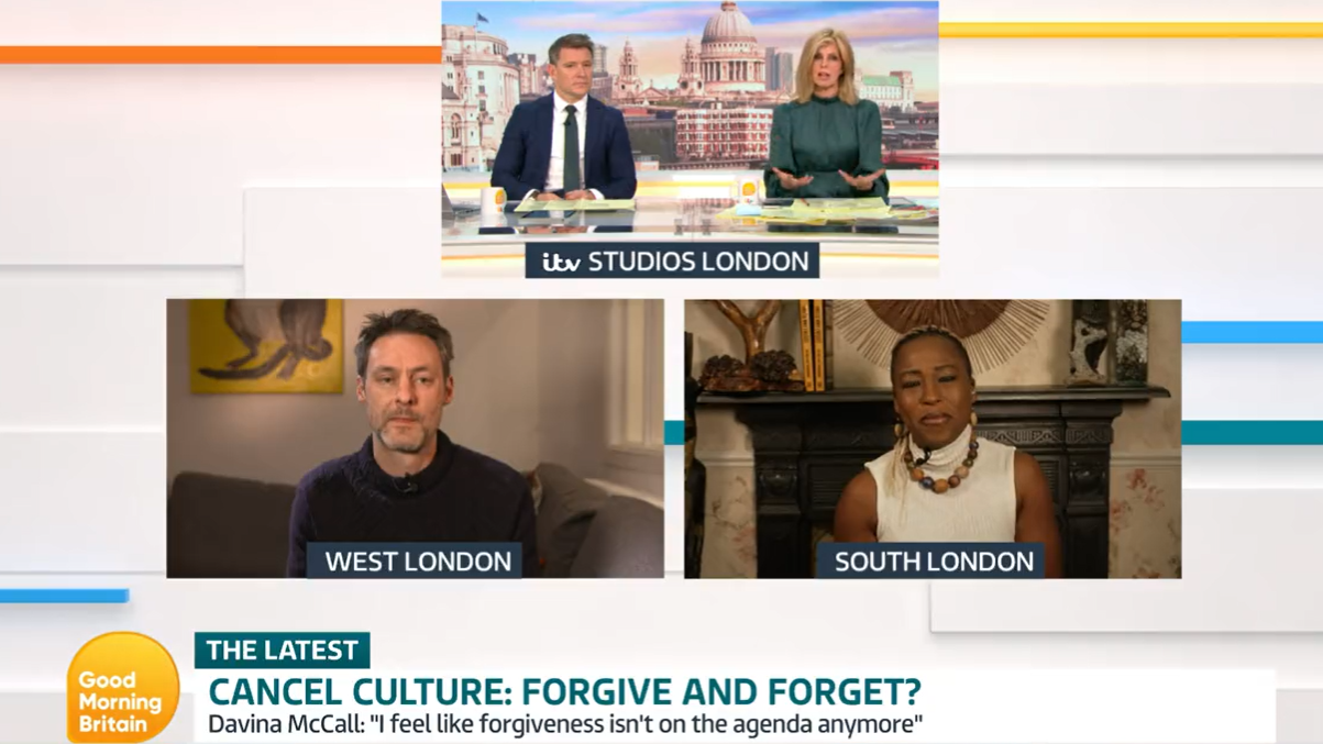 The presenter made the blunder during a chat about cancel culture. (ITV screengrab)