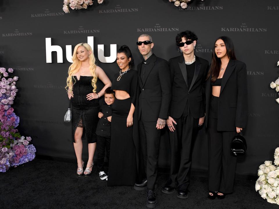 Alabama Barker, Reign Disick, Kourtney Kardashian, Travis Barker, Landon Barker and Atiana De La Hoy at "The Kardashians" Hulu premiere.