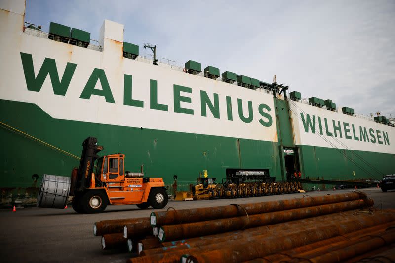 Carol A. Petsonk of U.S. Department of Transportation visits cargo ship set to deliver military supplies to Ukraine, in Antwerp