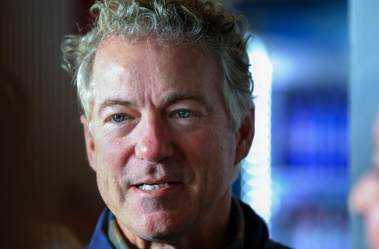 U.S. Sen. Rand Paul works a campaign stop for state Attorney General Daniel Cameron in Jeffersontown, Ky., on Friday, Oct. 20, 2023.