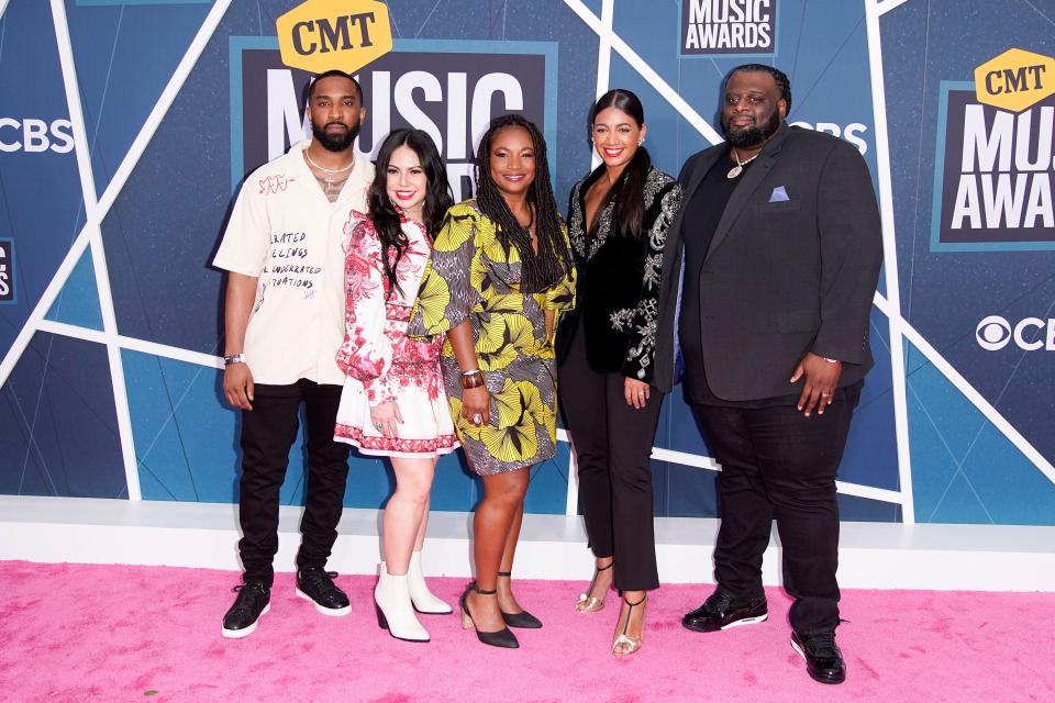 Equal Access arrives for the CMT Music Awards at Municipal Auditorium in Nashville, Tenn., Monday, April 11, 2022.