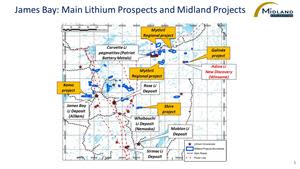 James Bay-Main Lithium Prospects and Midland Projects