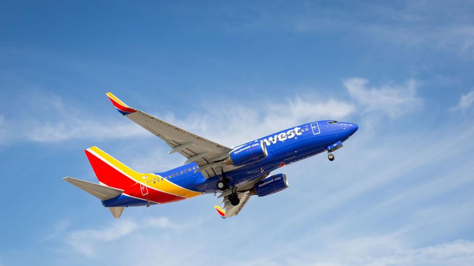 A Southwest Airlines airplane inflight