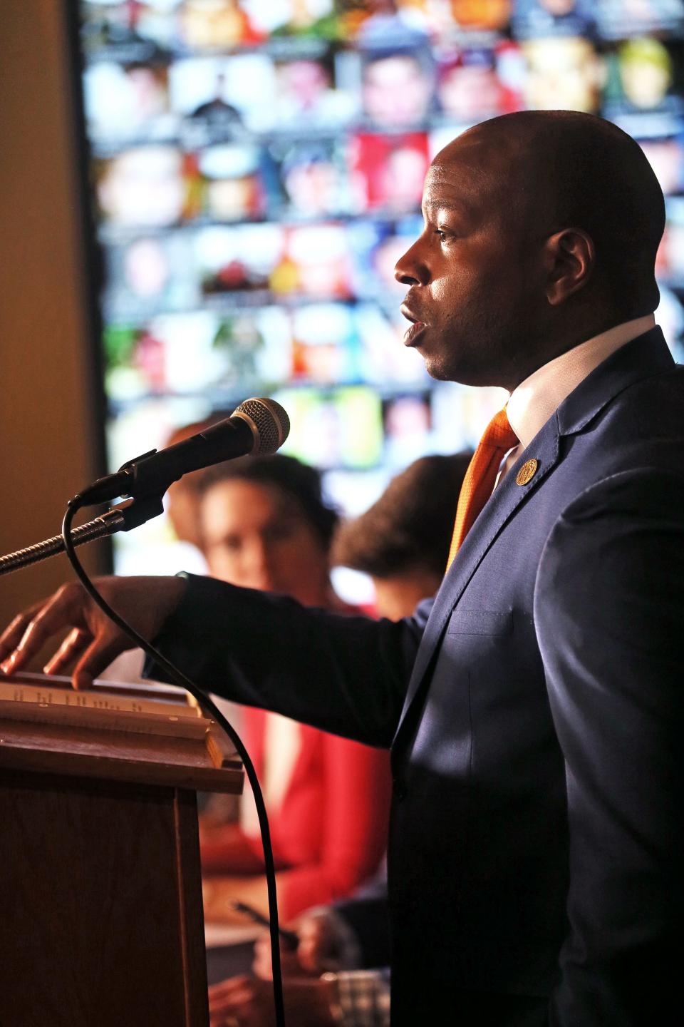 Milwaukee Mayor Cavalier Johnson speaks at the newsmaker luncheon in June at the Newsroom Pub downtown.