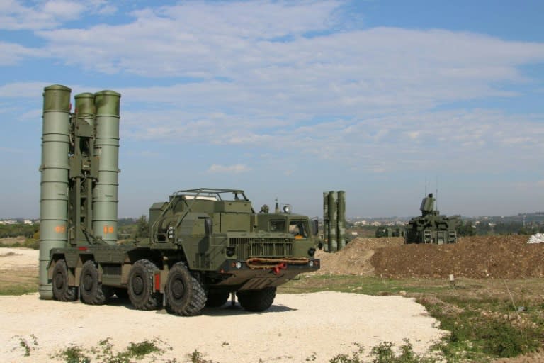 Russia's S-400 air defence missile systems are seen in 2015 at the Hmeimim airbase in the Syrian province of Latakia