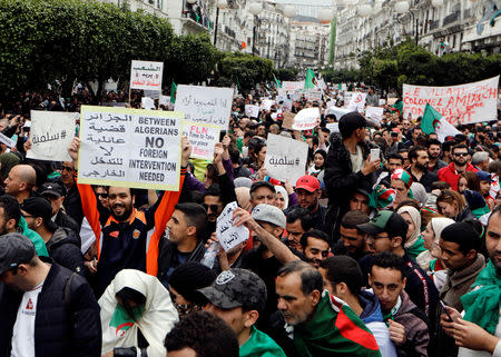 People protest against Algeria's President Abdelaziz Bouteflika, in Algiers, Algeria March 8, 2019. REUTERS/Zohra Bensemra