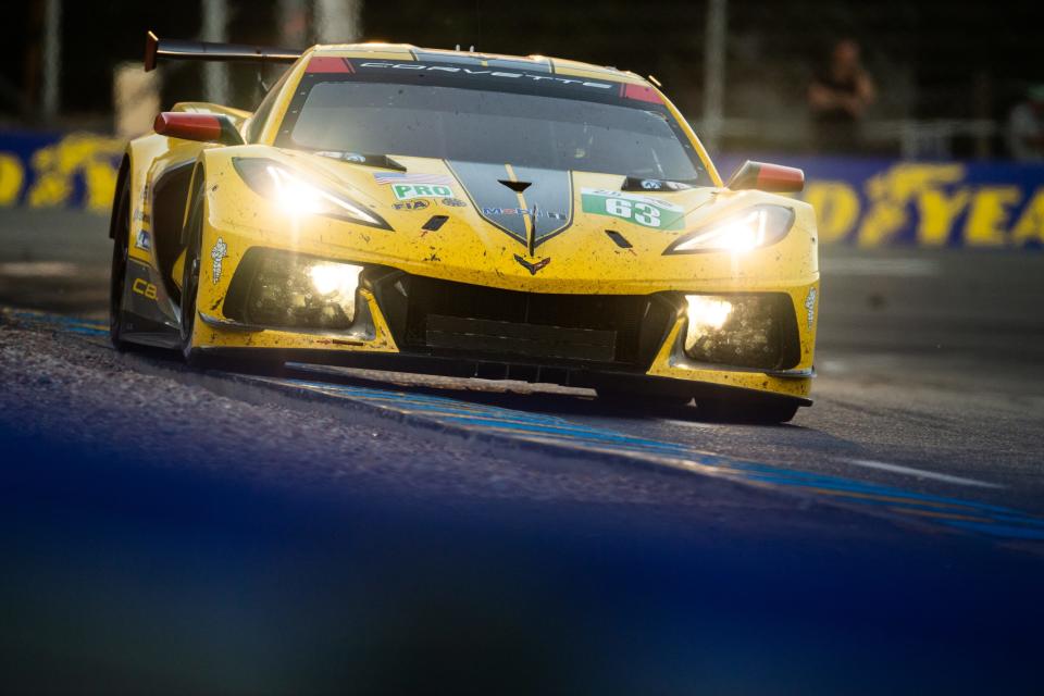 LE MANS, FRANCE - JUNE 11: The #63 Corvette Racing - GM Chevrolet Corvette of Antonio Garcia, Jordan Taylor, and Nicky Catsburg in action at the Le Mans 24 Hours Race on June 11, 2022 in Le Mans, France. (Photo by James Moy Photography/Getty Images)