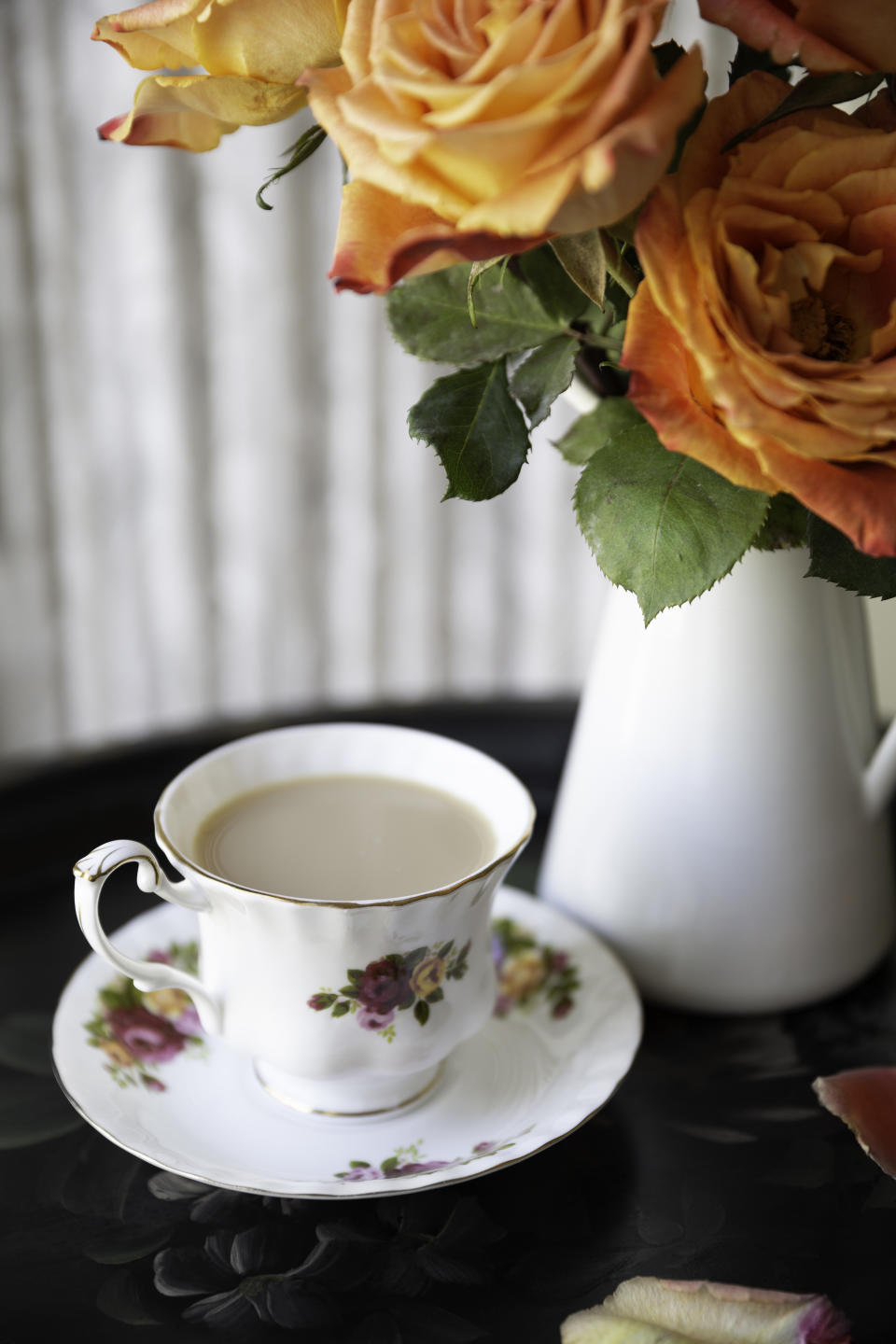 A cup of tea on a saucer