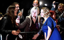 Léa Seydoux poses with fans as she arrives for the gala screening of the film "It's only the end of the world", during the 60th British Film Institute (BFI) London Film Festival at Leicester Square in London, Britain October 14, 2016. REUTERS/Hannah McKay