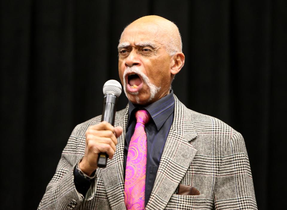 George Shirley sings “Oh Freedom” at Century Center in South Bend for the 2023 Martin Luther King Jr. Day celebration. He will sing again Feb. 26 at First Presbyterian Church as part of the Living Matthew 25 series.