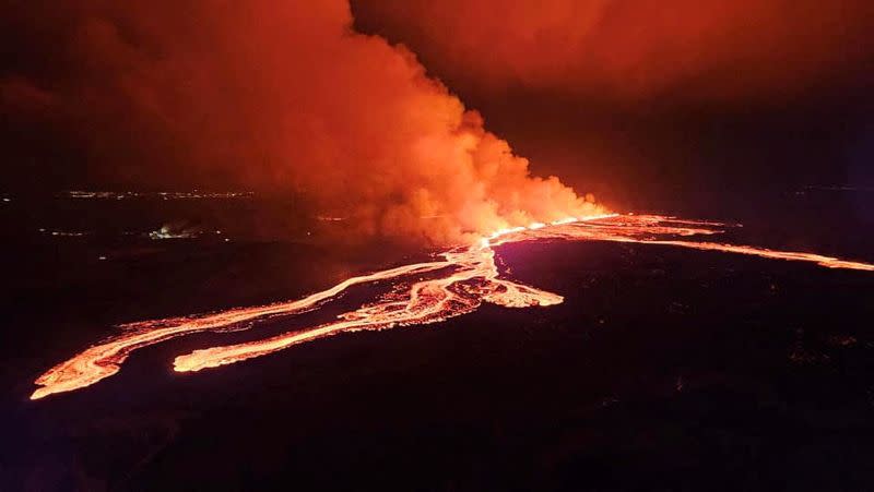 A volcanic eruption takes place, near Grindavik