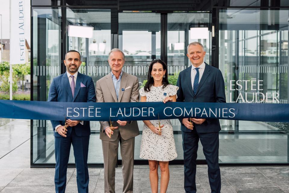 Umair Ansari, Fabrizio Freda, Jane Lauder and Roberto Canevari cut the ribbon. - Credit: Courtesy of The Estée Lauder Cos.