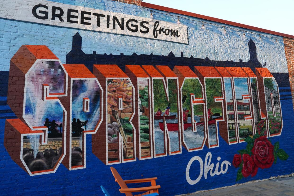 <span>A mural adorns a wall in the city of Springfield, Ohio, on 11 September 2024.</span><span>Photograph: Julio-Cesar Chavez/Reuters</span>