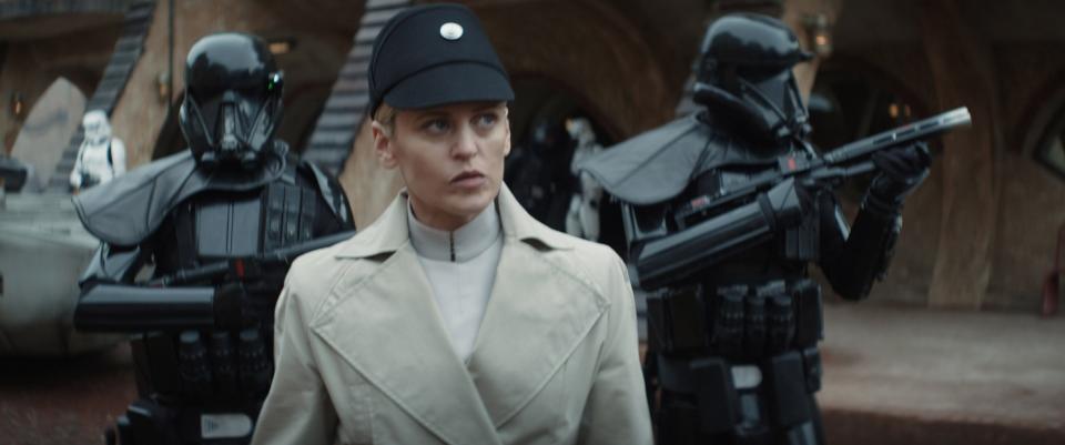 Along Stormtroopers, Dedra Meero (Denise Gough) investigates rebellious doing as a supervisor in the Imperial Security Bureau in "Andor."