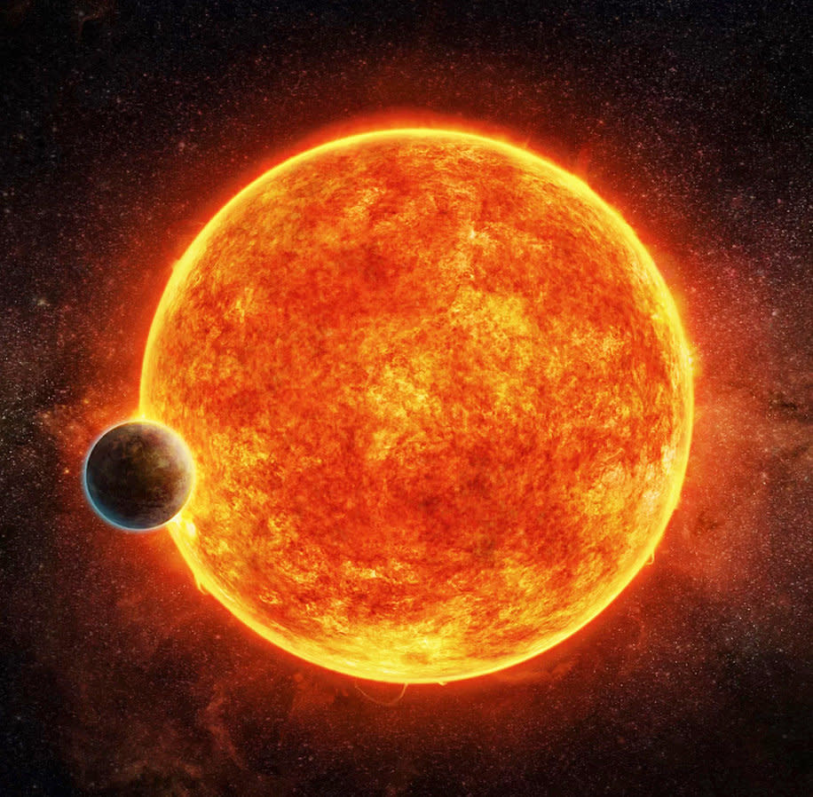 In April 2017 researchers at the Harvard-Smithsonian Center for Astrophysics CfA announced the discovery of a new super-Earth designated LHS 1140b orbiting the habitable zone of a small red dwarf star LHS 1140 about 39 light-years away Its 42 light-years from our sun to the nearest star Proxima Centauri This is an artist impression of the star LHS 1140 and the possible super-Earth planet which shows early indications of habitability