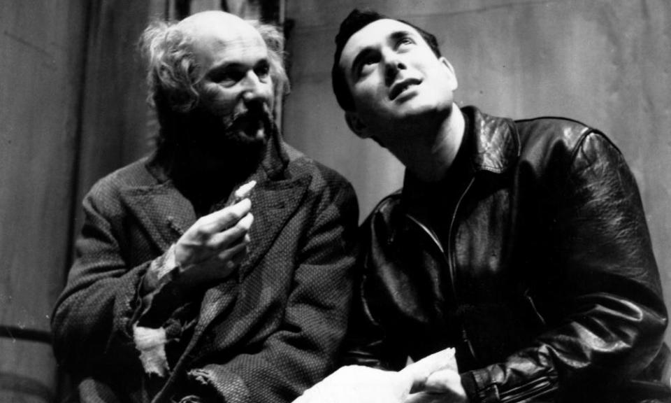 Harold Pinter, right, rehearsing his play The Caretaker with actor Donald Pleasence.