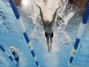 Jun 28, 2016; Omaha, NE, USA; Michael Phelps during the men's butterfly 200m semi-finals in the U.S. Olympic swimming team trials at CenturyLink Center. Erich Schlegel-USA TODAY Sports