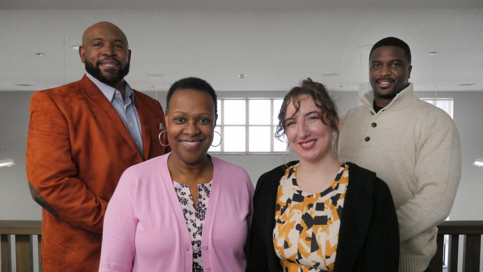 City of Asheville Equity and Inclusion Department staff. From left to right Marcus Kirkman, Brenda Mills, Alayna Schmidt and Darian Blue.