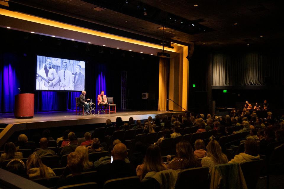 Tom Brown interviews Wink Martindale, a television and radio personality, during the “Conversations on Elvis” event at The Guest House at Graceland as part of the Elvis Birthday Celebration in Memphis, Tenn., on Saturday, January 6, 2024.