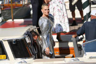 <p>Molly Sims made a statement in a silver sequined gown with puffy sleeves on Sept. 2.</p>