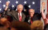 Rep. Peter Welch, D-Vt., right, celebrates his victory with Sen. Pat Leahy, D-Vt., in Burlington, Vt., on Tuesday, Nov. 2, 2010. With Leahy retiring after 48 years in office Welch, is expected to replace him in November.