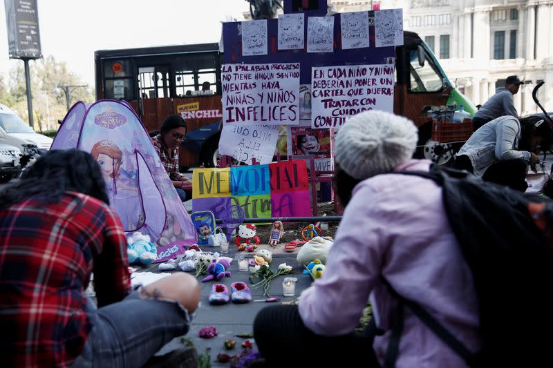 Gathering in memory of seven-year-old Fatima Cecilia Aldrighett, who went missing and whose body was discovered inside a plastic bag, in Mexico City