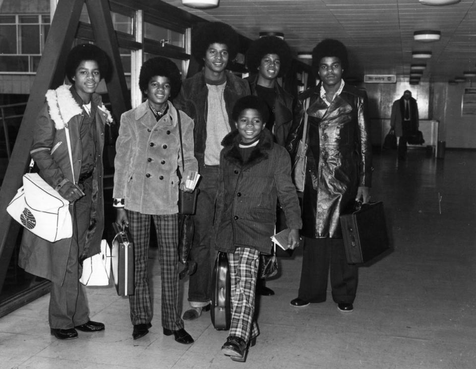 Michael Jackson and his brothers, Jackie, Tito, Marlon and Jermaine at Heathrow Airport in 1972 (Getty Images)