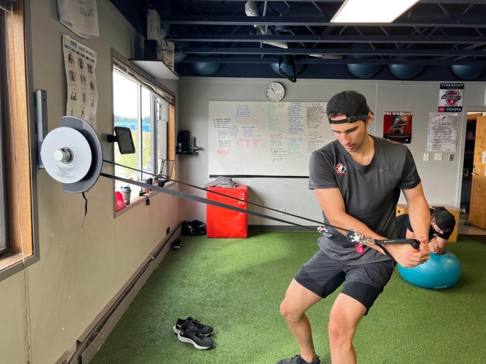 The workhorse from Whitehorse, hockey pro Dylan Cozens, is back in his hometown for the summer and his return is inspiring others to work to train like him. (George Maratos/CBC - image credit)