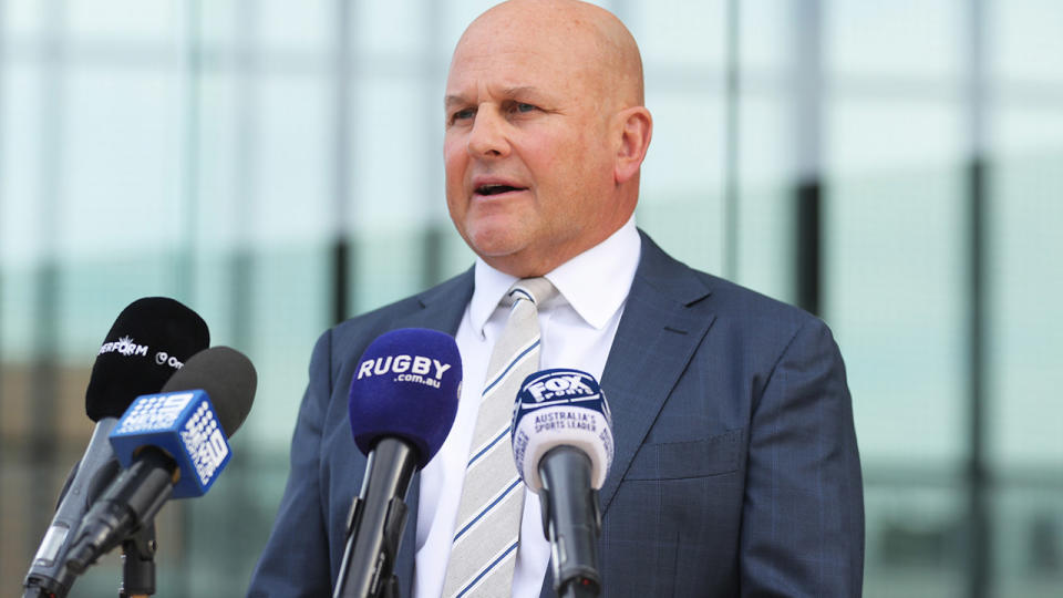 Rob Clarke, pictured here at a Rugby Australia press conference in Sydney.