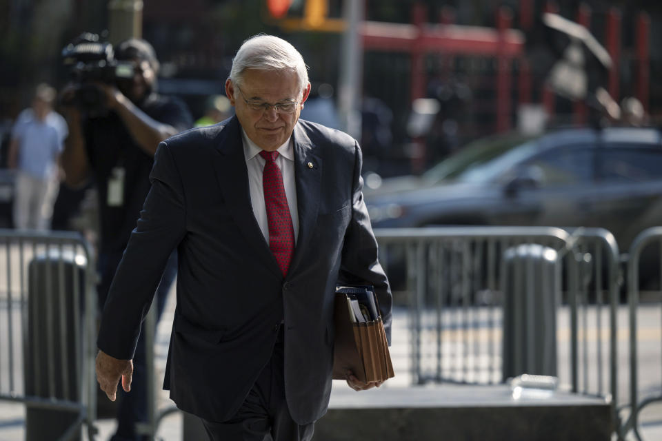 Sen. Bob Menendez, D-N.J., arrives at federal court, Tuesday, July 9, 2024, in New York. (AP Photo/Yuki Iwamura)