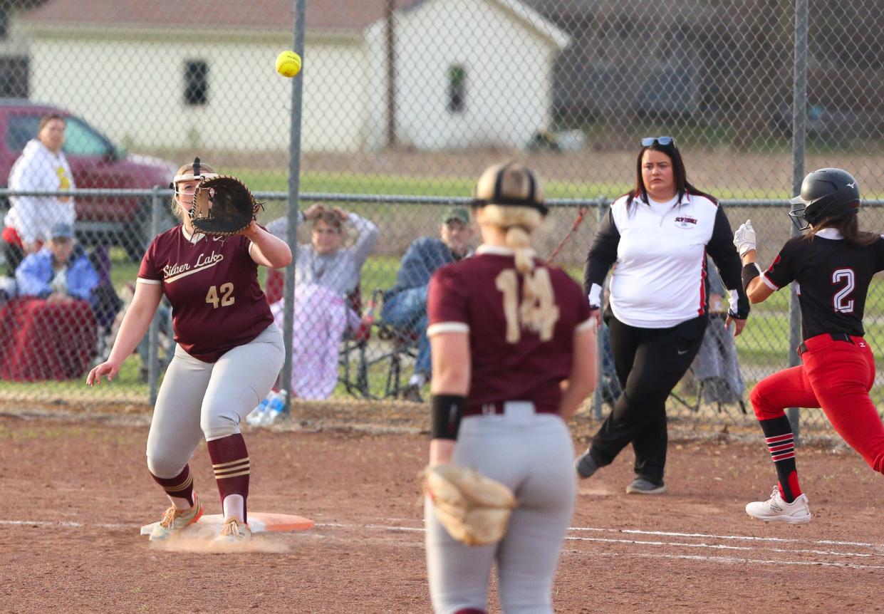 Silver Lake's Makenzie McDaniel plays first base and was a key player for the Eagles' state championship winning basketball team