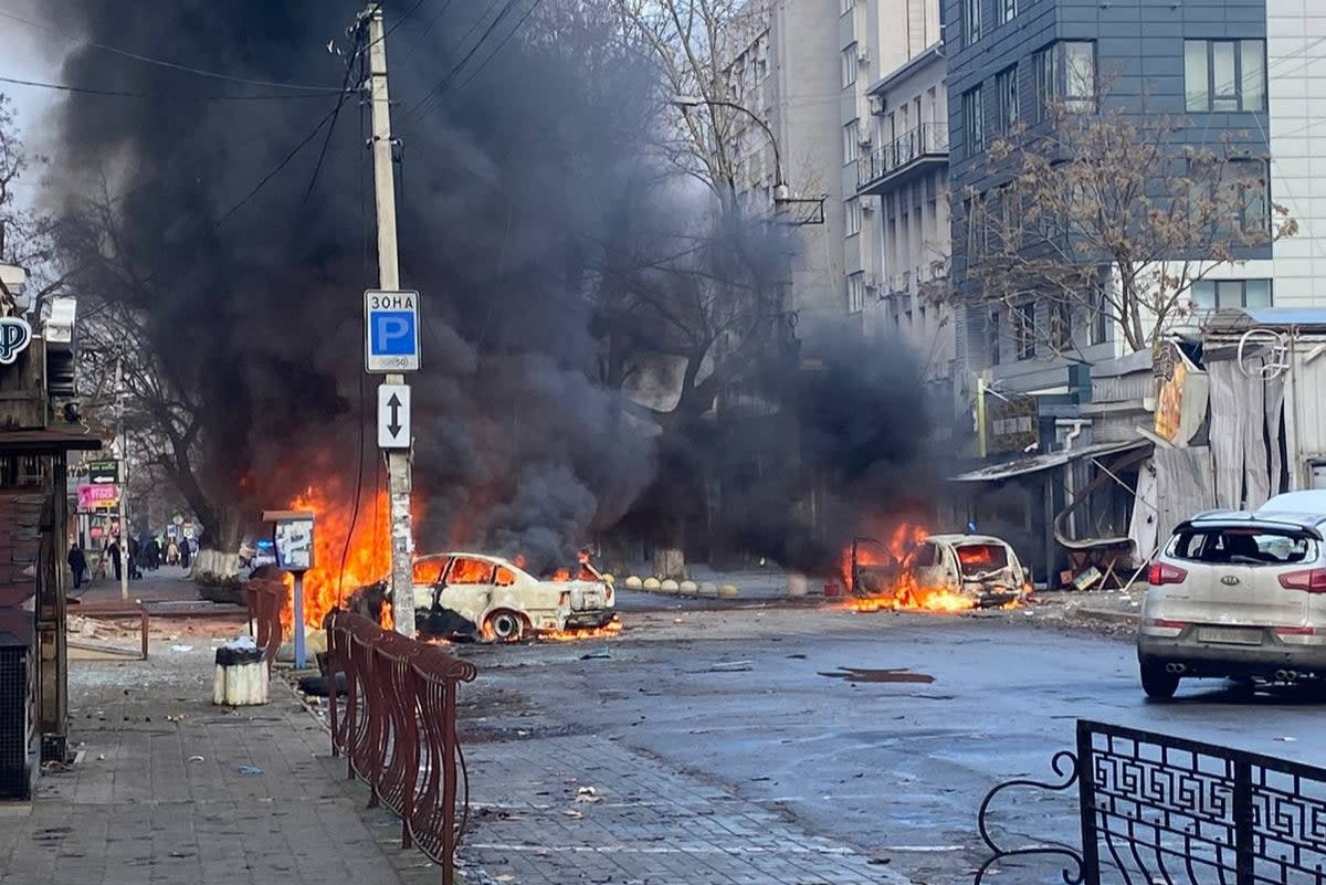 The scene following Russian attacks on Kherson  (Twitter)