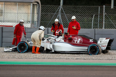 FILE PHOTO: Motor Racing - F1 Formula One - Formula One Test Session - Circuit de Barcelona-Catalunya, Montmelo, Spain - March 7, 2018. Charles Leclerc of Alfa Romeo Sauber during testing. REUTERS/Juan Medina/File photo