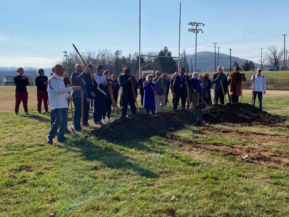 Various officials came out to break ground at Ben Martin Track for a series of renovations.
