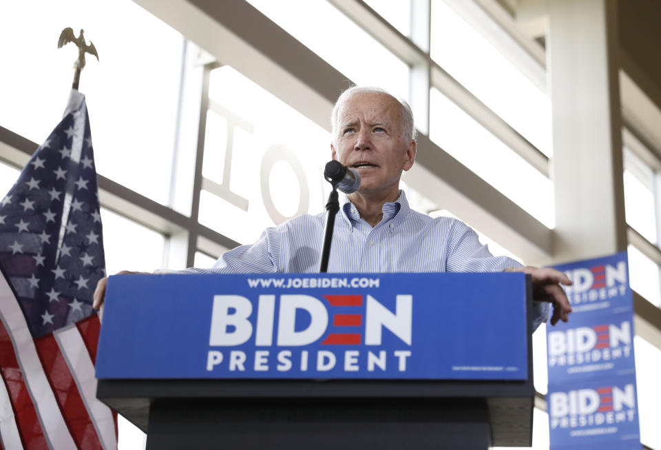 Democratic presidential candidate former Vice President Joe Biden speaks during a town hall meeting, Tuesday, June 11, 2019, in Ottumwa, Iowa. (AP Photo/Matthew Putney)