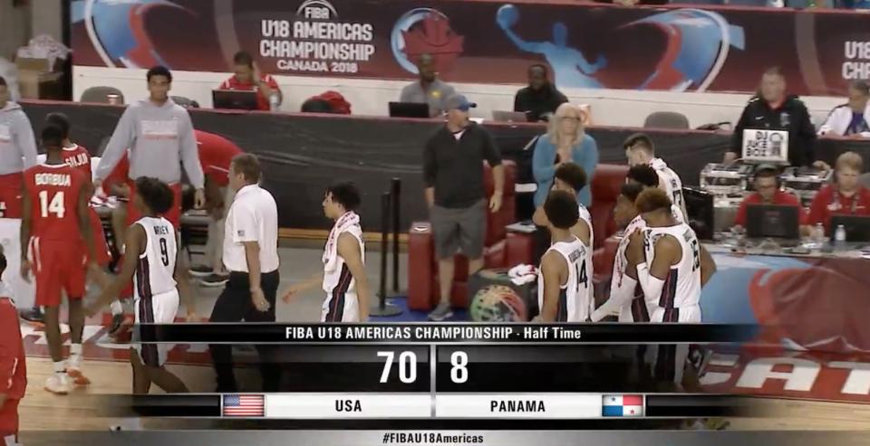 Team USA’s U18 basketball team — led by Kansas coach Bill Self — dominated Panama on Monday night in the FIBA U18 Americas Championship, and jumped to an insane 45-0 lead to start the game. (Twitter/Yahoo Sports)