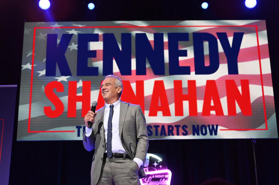 Independent presidential candidate Robert F. Kennedy Jr. speaks to supporters during a campaign event, Sunday, April 21, 2024, in Royal Oak, Mich. (AP Photo/Jose Juarez)