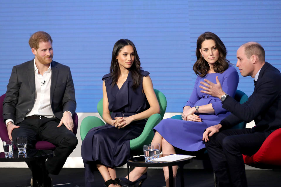 (left to right) Prince Harry, Meghan Markle and the Duchess and Duke of Cambridge during the first Royal Foundation Forum in central London.