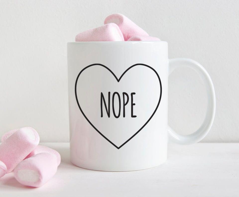 7) "Nope" Heart Mug