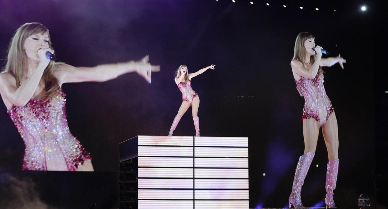 Taylor Swift performs at the Monumental stadium during her Eras Tour concert in Buenos Aires, Argentina, on Nov. 9, 2023. (Natacha Pisarenko / AP)