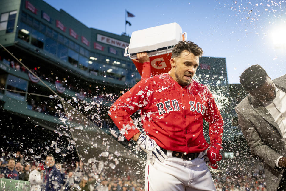 波士頓紅襪在MLB 2023球季的首勝，靠得是Adam Duvall的再見全壘打。（Photo by Maddie Malhotra/Boston Red Sox/Getty Images）