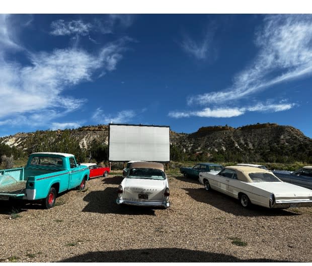 The old movie theater at Yonder Escalante includes vintage drive-in seating. <p>David Young</p>